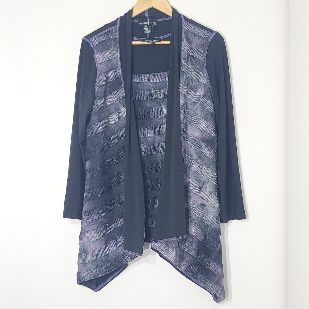 Frank Lyman Design 2pc Black Purple Matching Top Open-Front Cardigan Size 16- 18
